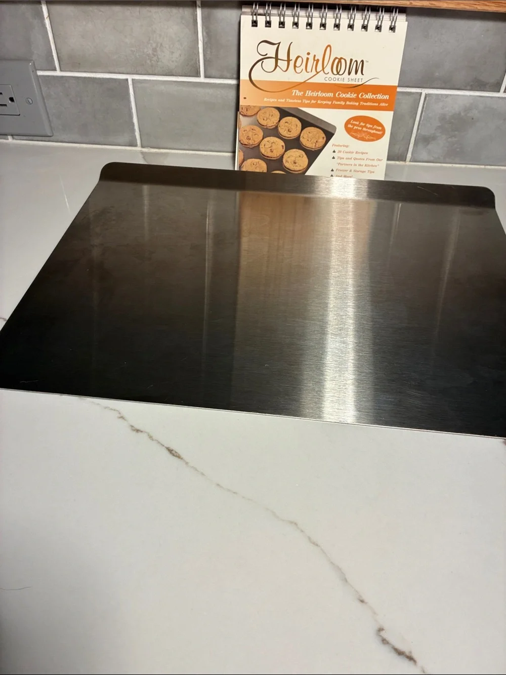 Stainless Cookie Sheet - Silver with recipe book.  Heirloom.